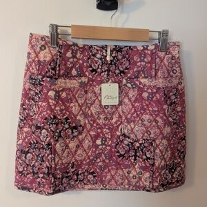 Free People Quilted Floral Patchwork Skirt in Mauve Pink